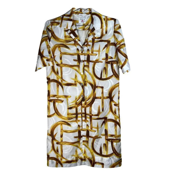 Vintage  Abstract Painting White Mini Shirt Dress‎ 12 - Picture 1 of 7